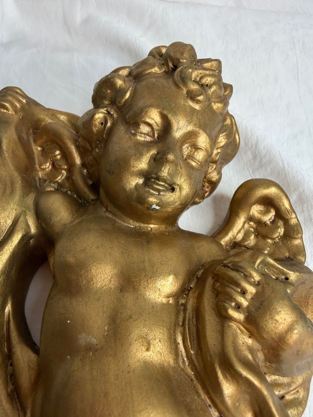 Mid-Century Gold Angel Wall Hanging – Renaissance Style Gilded Cherub Decor - Picture 3 of 9